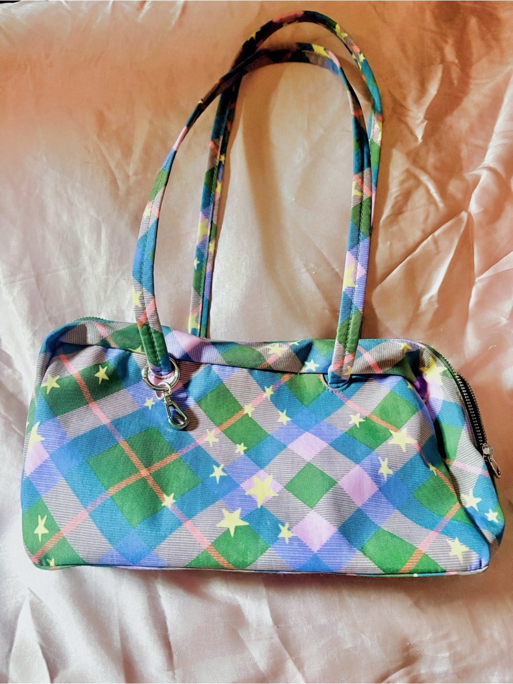 Baggu Regular Nylon Bowler Bag - Green Star Plaid